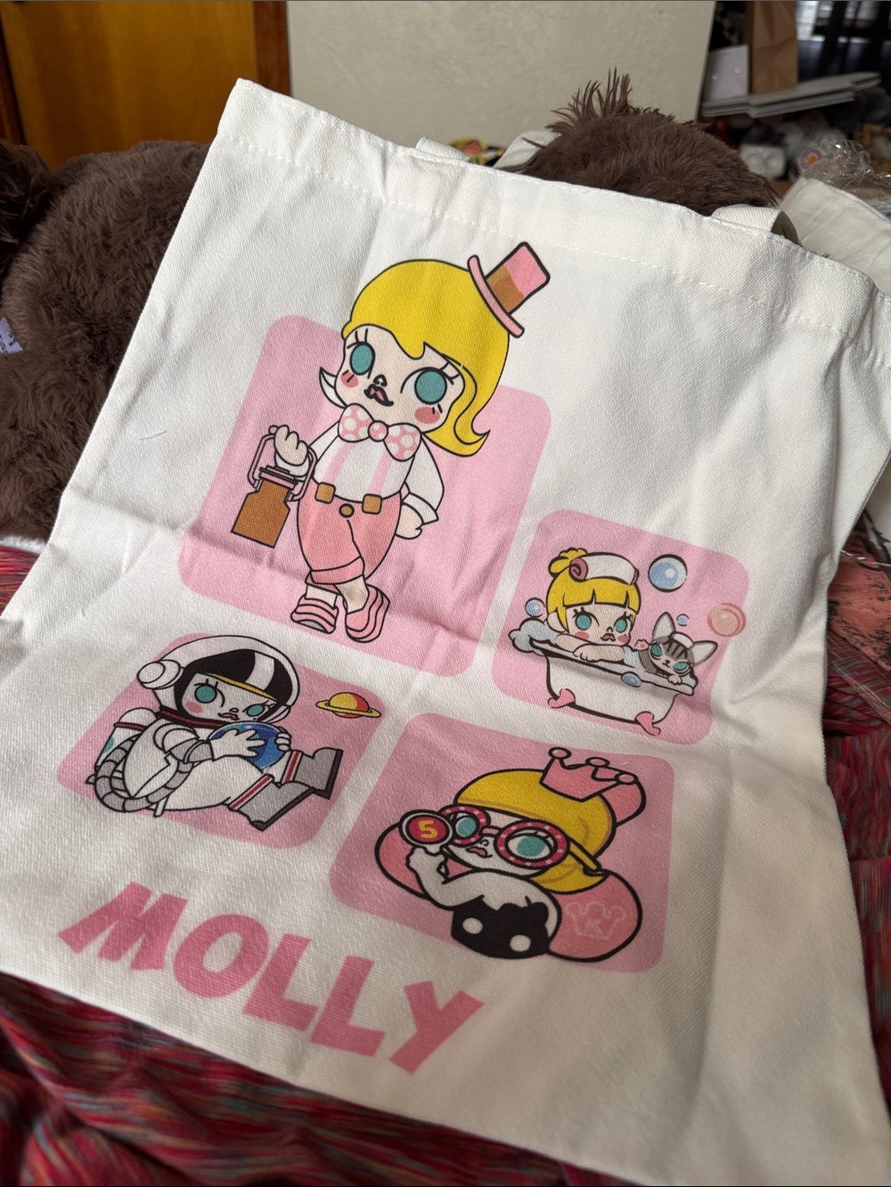 Molly Character Graphic Tote - White with Pink Accents